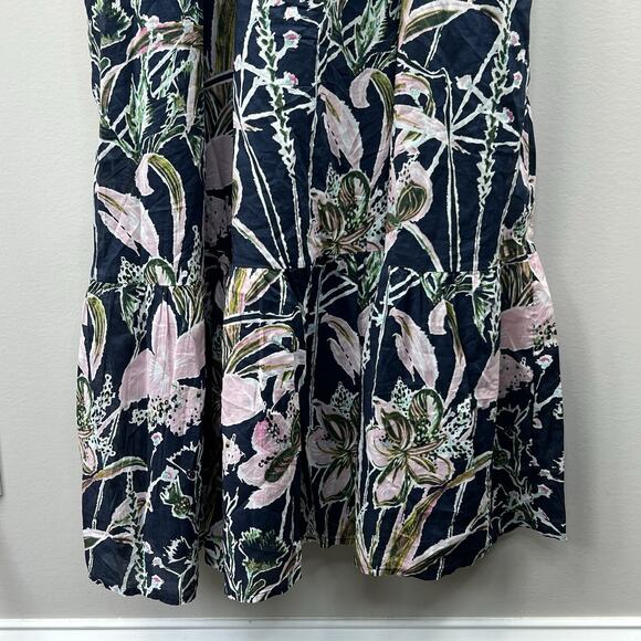 Vineyard Vines Navy Blue Floral Ruffle Midi Tank Dress Size L Smocked - Picture 5 of 12